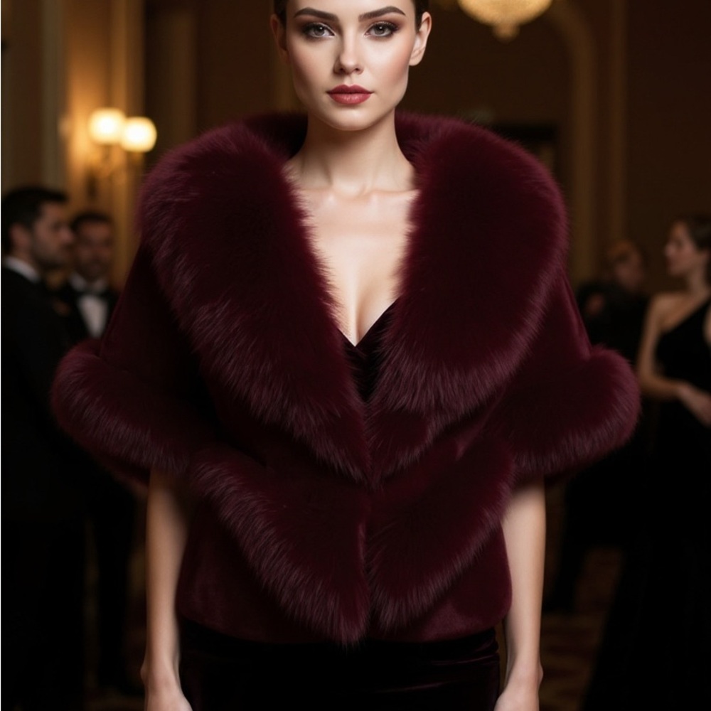Elegant Burgundy Fox Fur Cape
